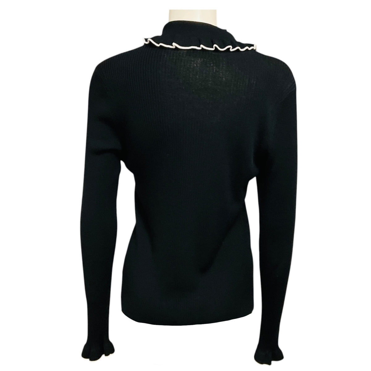 Dries Van Noten Black / White Ruffled Viscose Knit Cardigan Sweater
