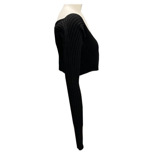 Jacquemus Black / Gold Script Nameplate Detail Cropped Ribbed Knit Sweater