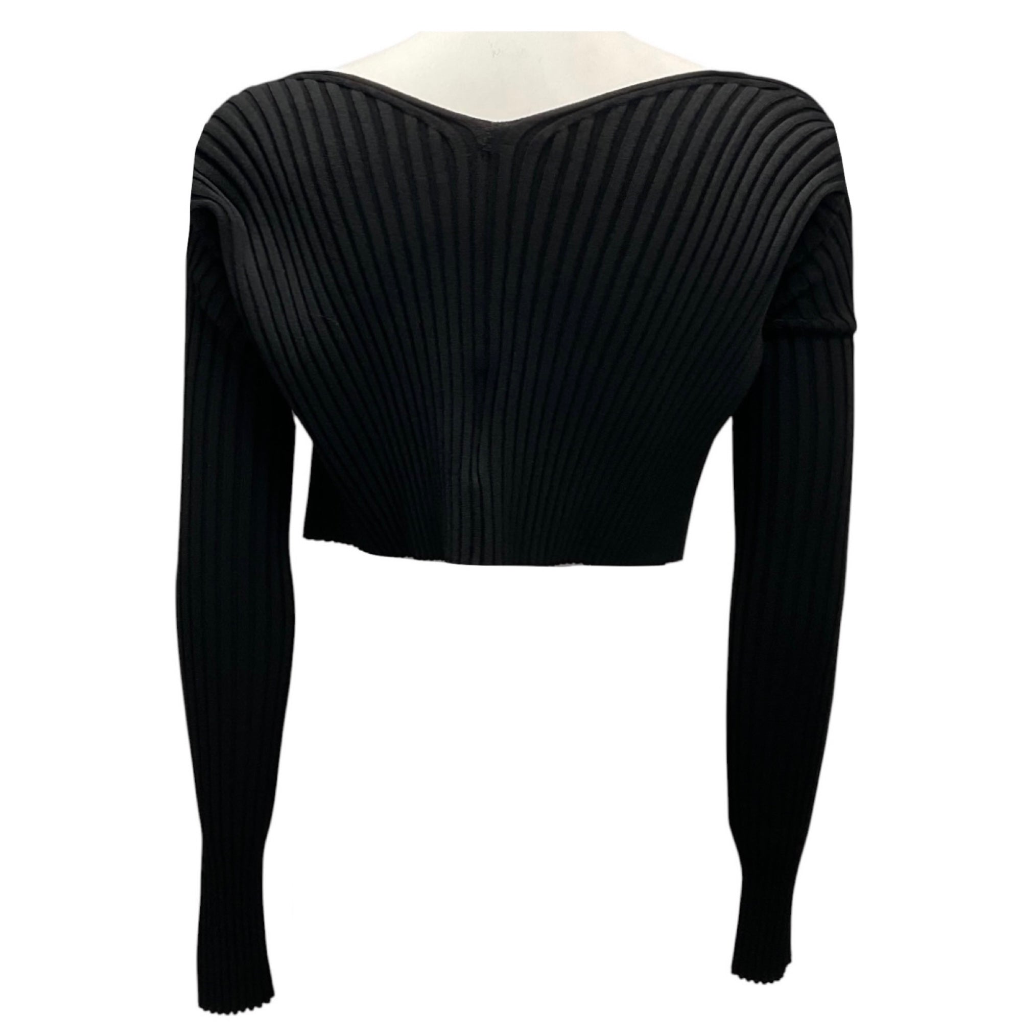 Jacquemus Black / Gold Script Nameplate Detail Cropped Ribbed Knit Sweater