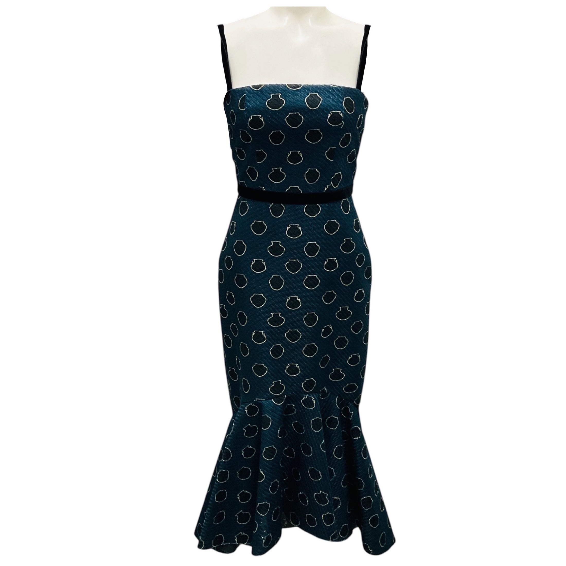 Johanna Ortiz Navy / Black Rito Ancestral Ruffled Hem Midi Cocktail Dress
