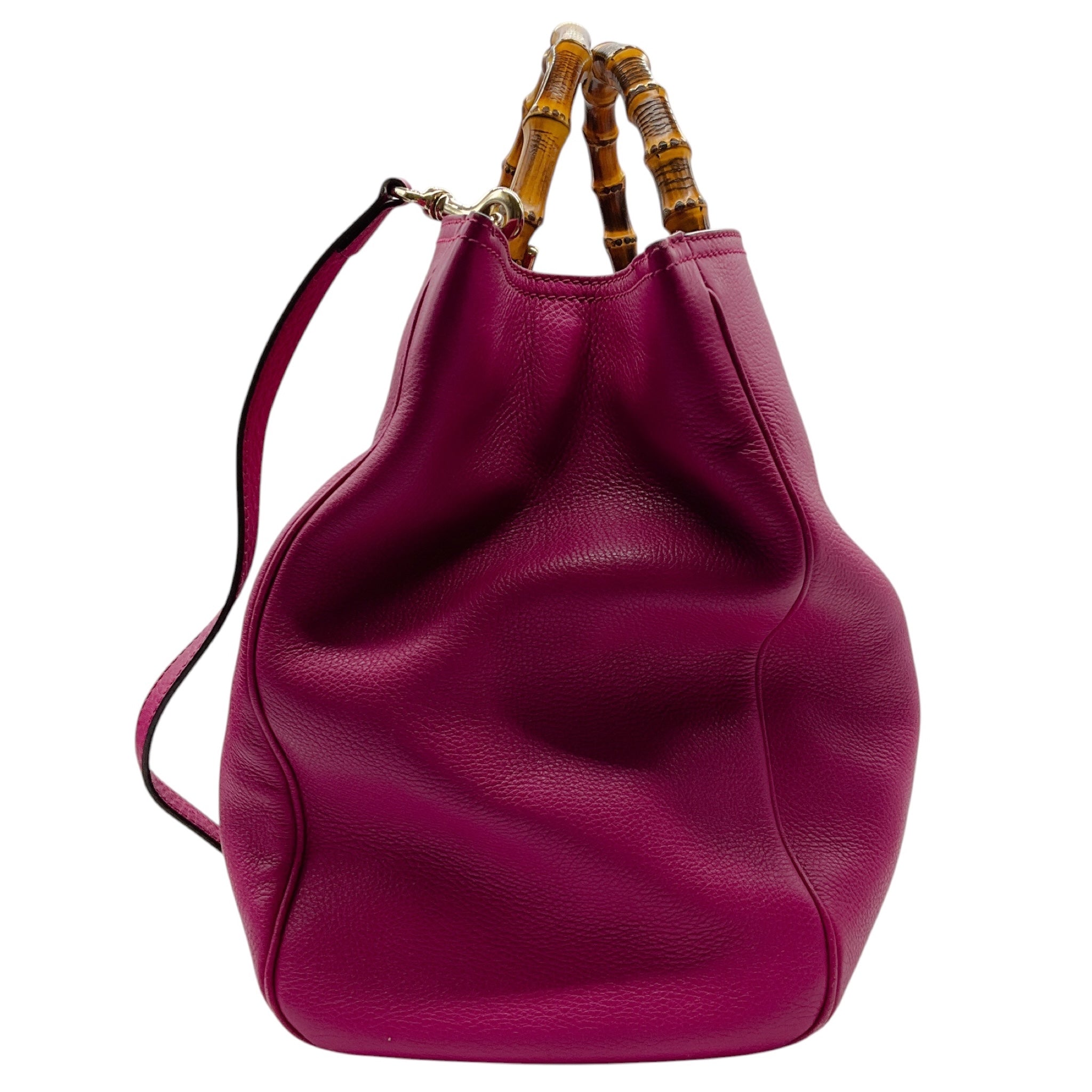 Gucci Bright Bougainvillea Pebbled Calfskin Large Bamboo Shopper Tote