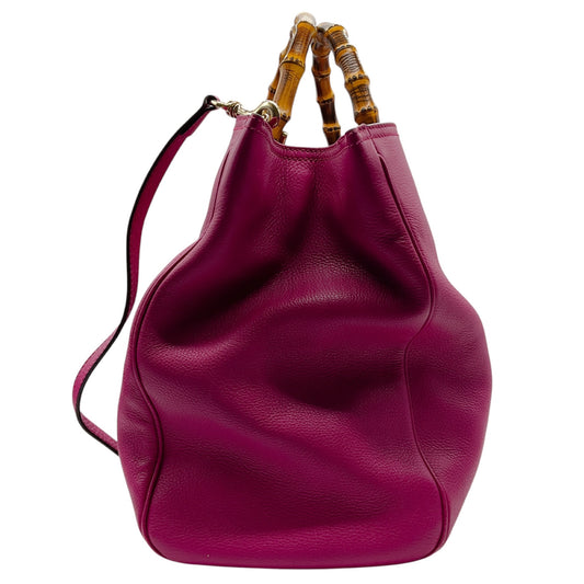 Gucci Bright Bougainvillea Pebbled Calfskin Large Bamboo Shopper Tote