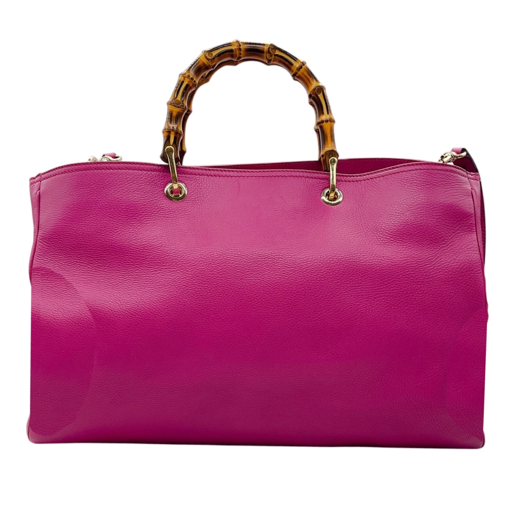 Gucci Bright Bougainvillea Pebbled Calfskin Large Bamboo Shopper Tote