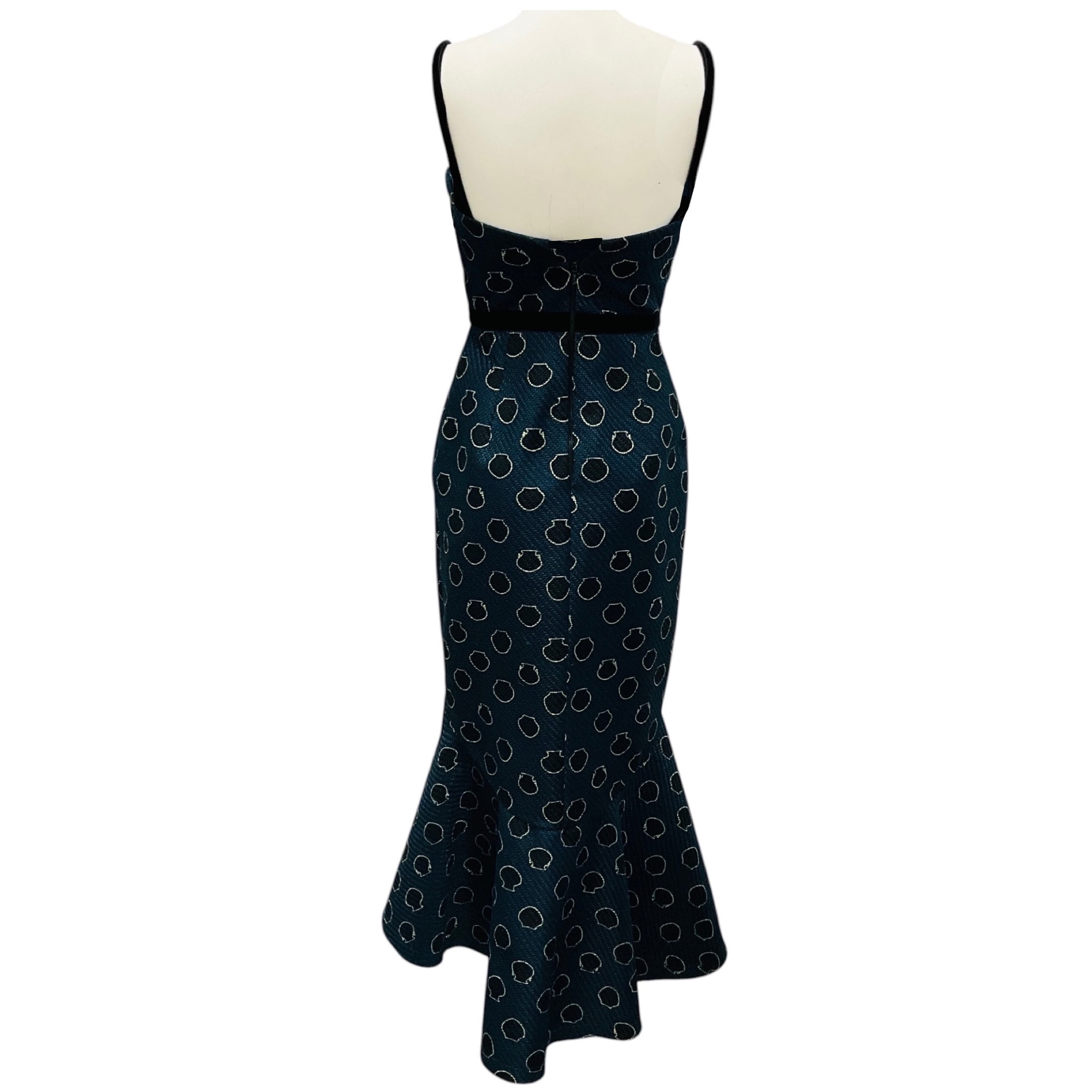Johanna Ortiz Navy / Black Rito Ancestral Ruffled Hem Midi Cocktail Dress