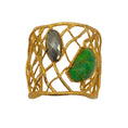 Load image into Gallery viewer, Alexis Bittar Green Stone Gold Wire Wide Cuff Bracelet
