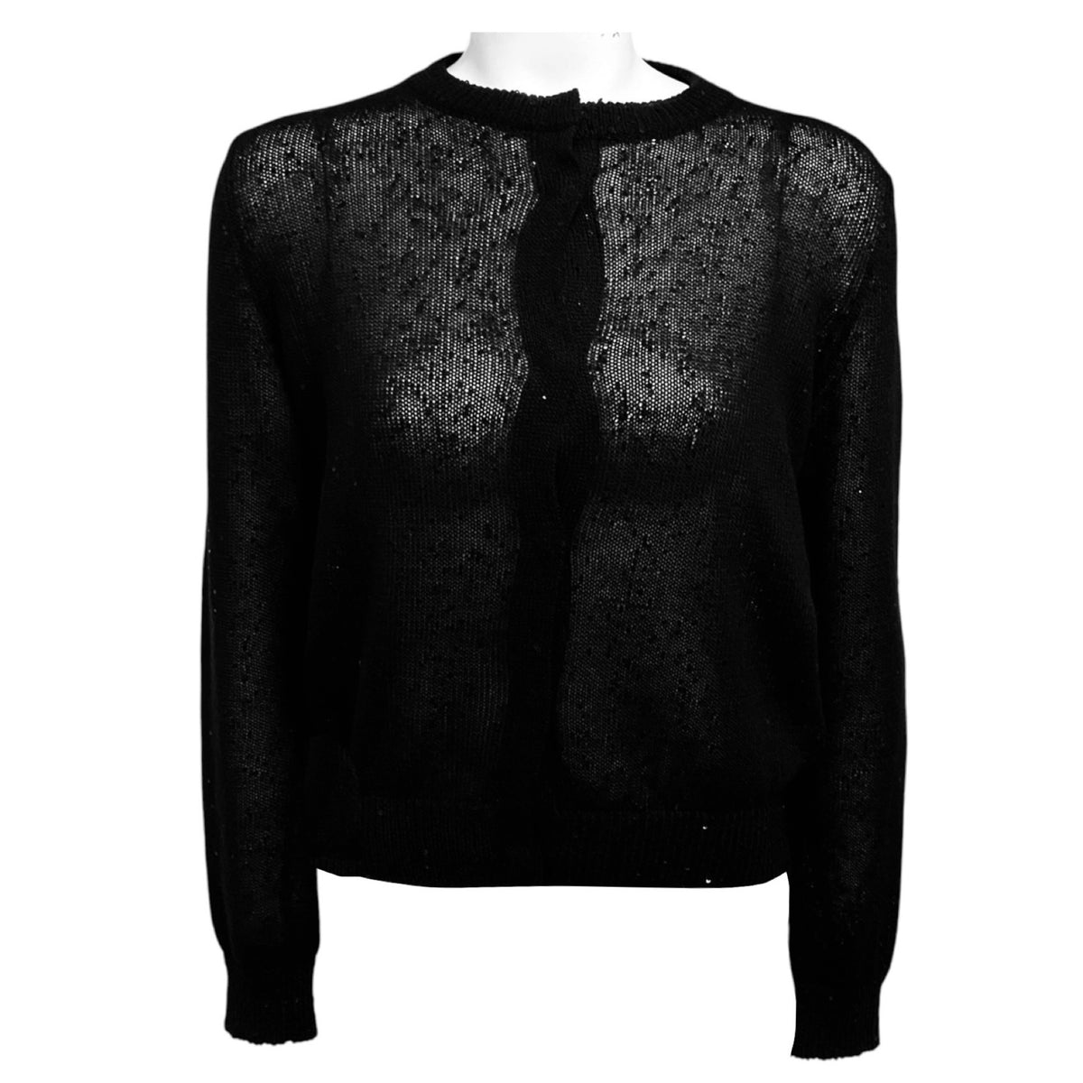 Brunello Cucinelli Black Linen Silk Paillette Cropped Cardigan