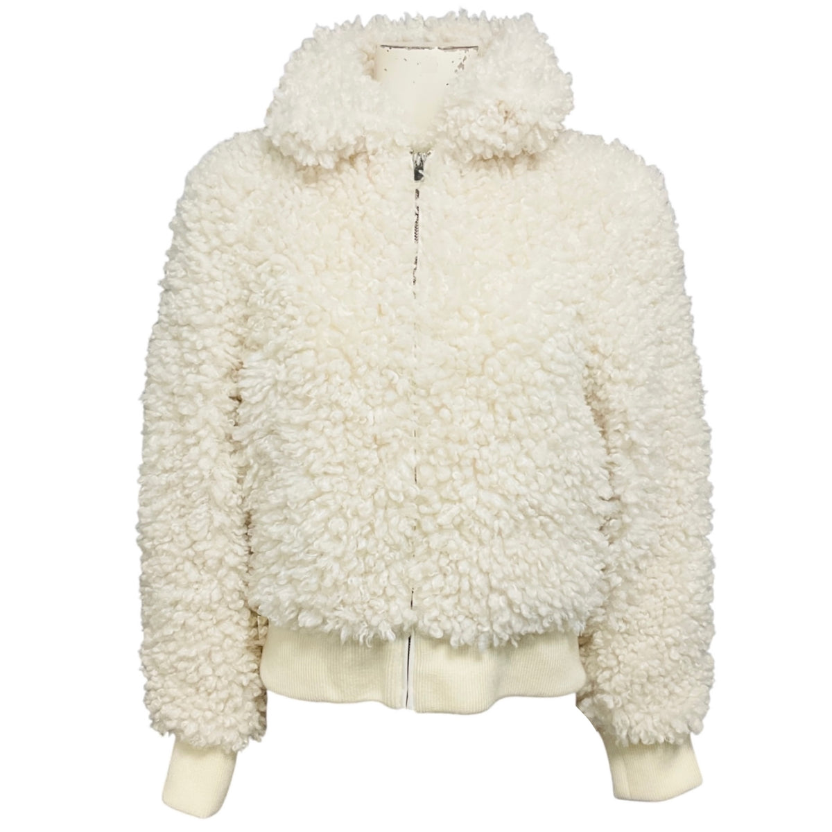 Maje White Blanche Looped Faux Fur Jacket