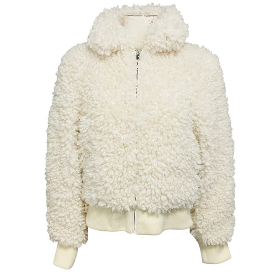 Maje White Blanche Looped Faux Fur Jacket