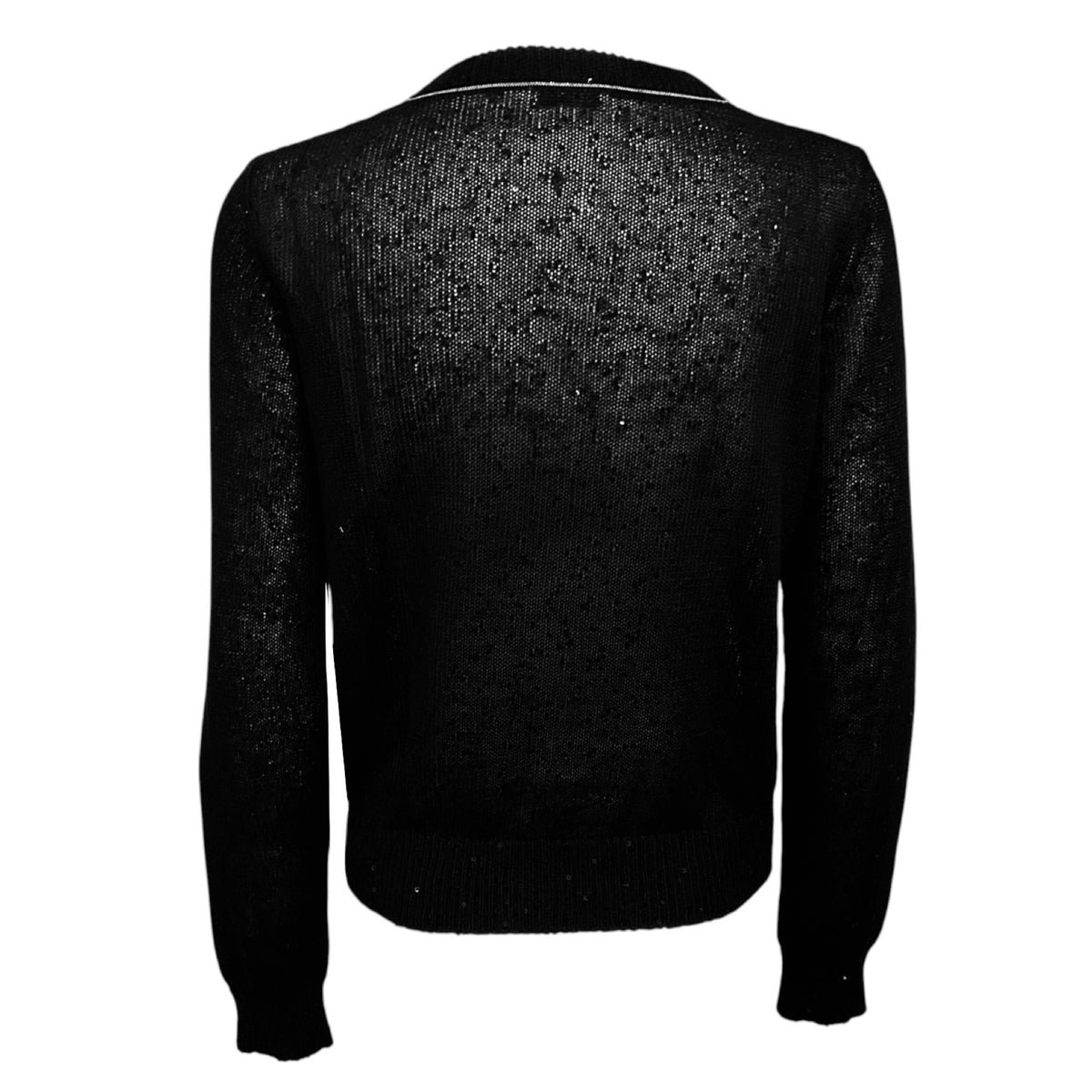 Brunello Cucinelli Black Linen Silk Paillette Cropped Cardigan