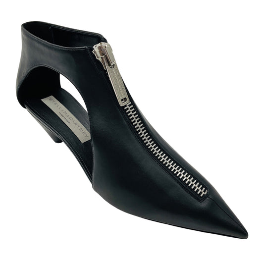 Stella McCartney Black / Silver Zipper Detail Low Heeled Vegan Leather Shoes / Booties