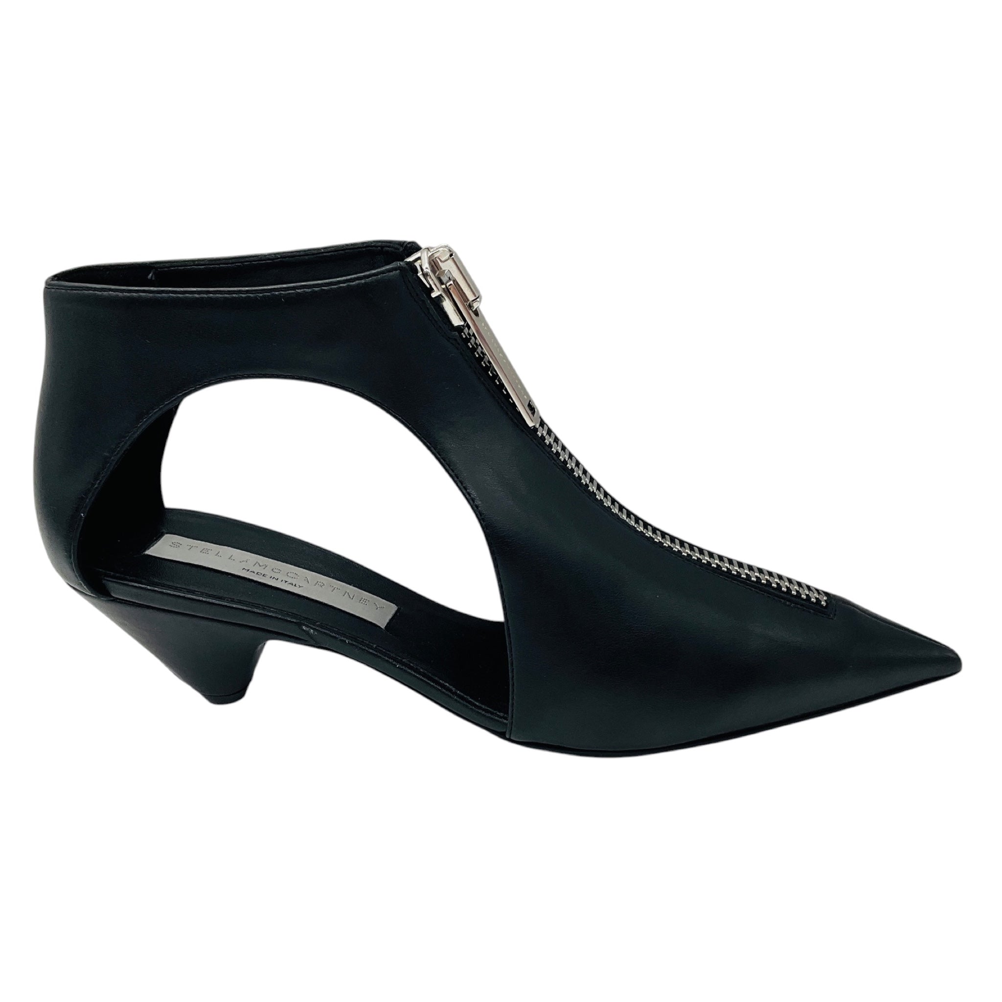 Stella McCartney Black / Silver Zipper Detail Low Heeled Vegan Leather Shoes / Booties