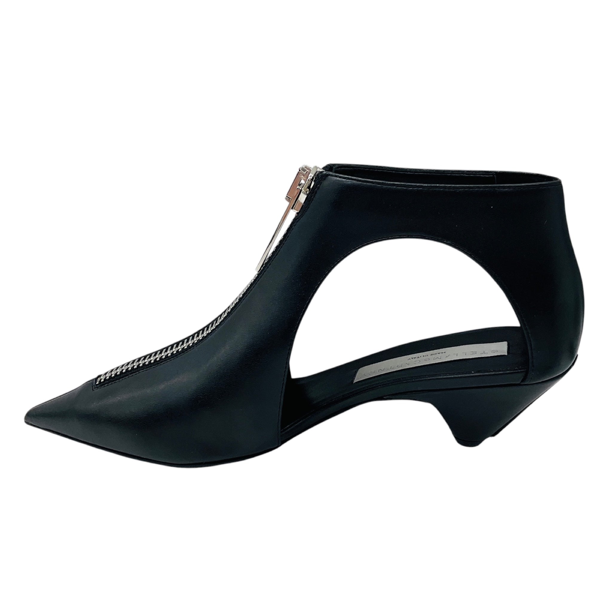 Stella McCartney Black / Silver Zipper Detail Low Heeled Vegan Leather Shoes / Booties