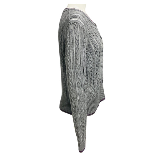 Erdem Grey / Black Floral Embroidered Wool and Silk Knit Estelle Cardigan