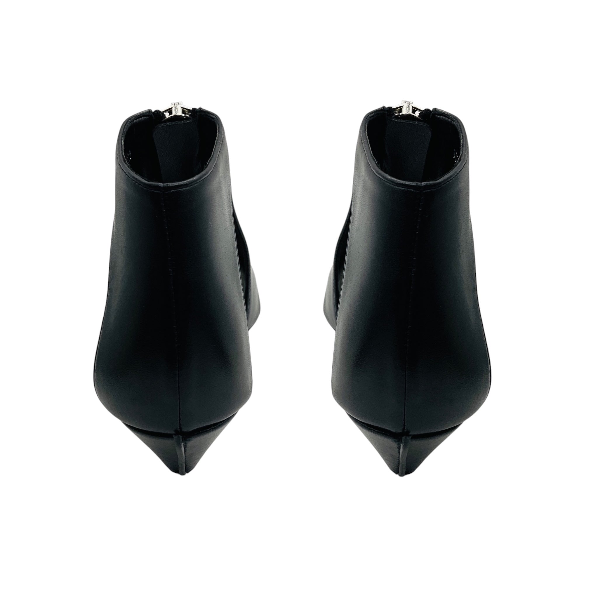 Stella McCartney Black / Silver Zipper Detail Low Heeled Vegan Leather Shoes / Booties