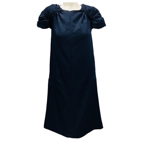 Marni Navy Blue Cap Sleeved Raw Edge Midi Cocktail Dress