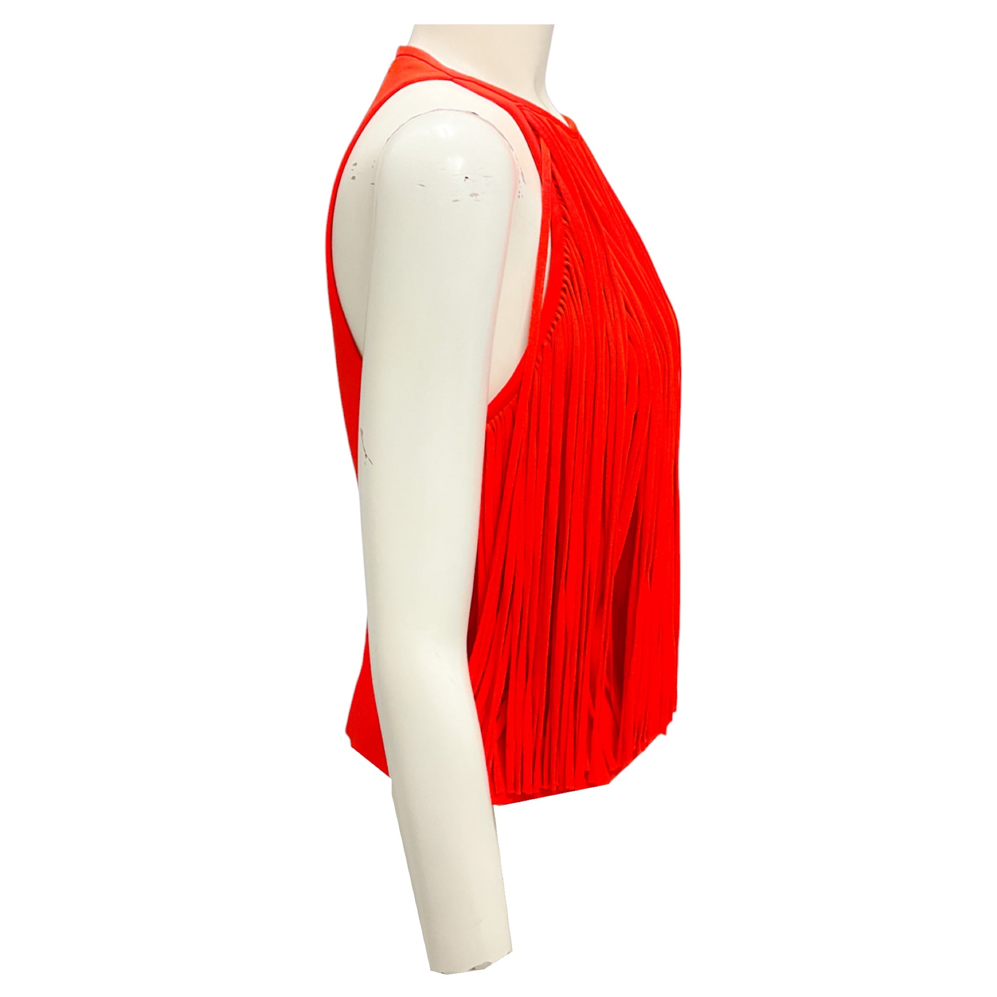 David Koma Orange Fringe Trim Detail Neckline Halter Top