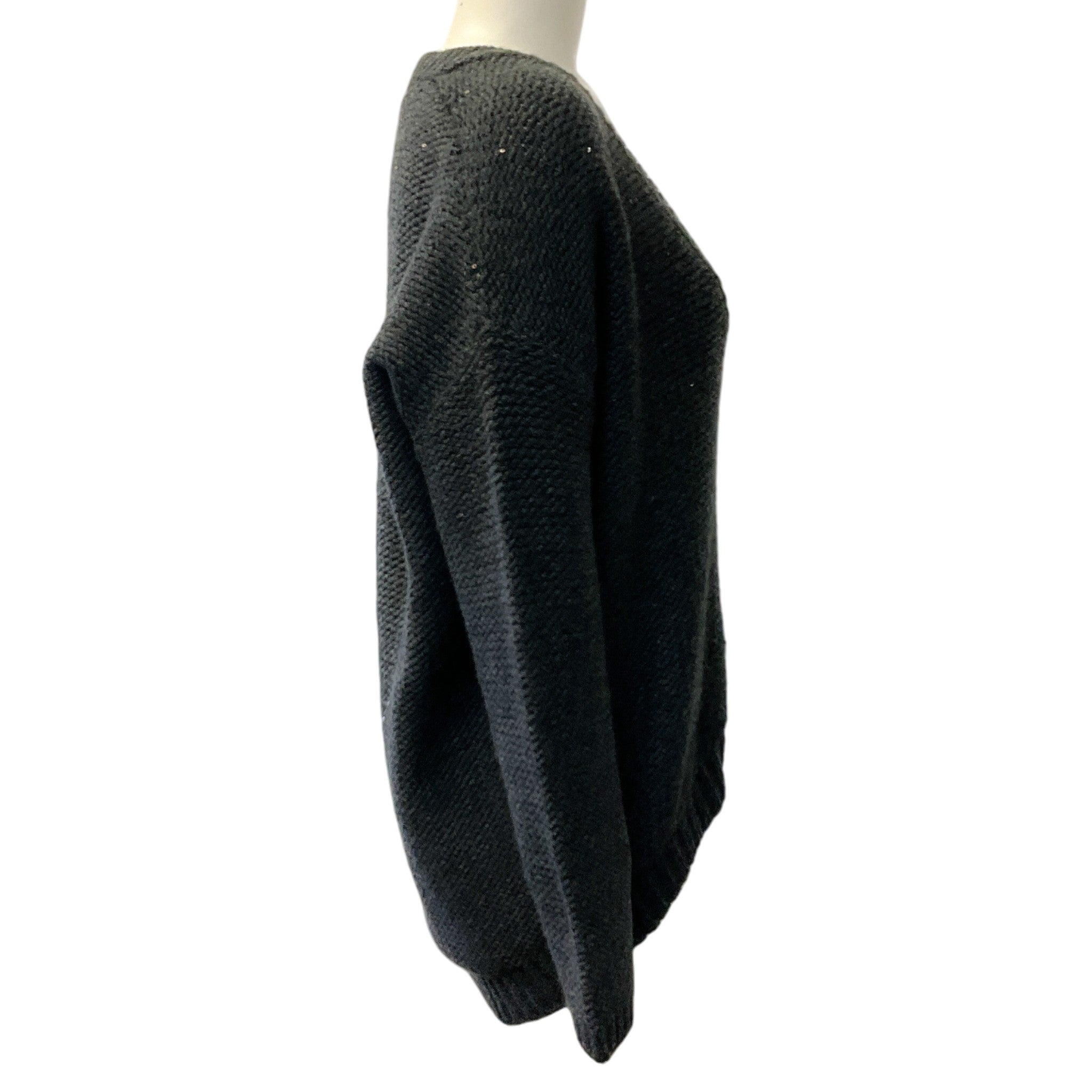 Brunello Cucinelli Charcoal Grey Cashmere V Neck Sweater with Sequins