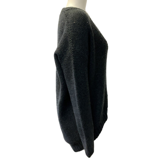 Brunello Cucinelli Charcoal Grey Cashmere V Neck Sweater with Sequins