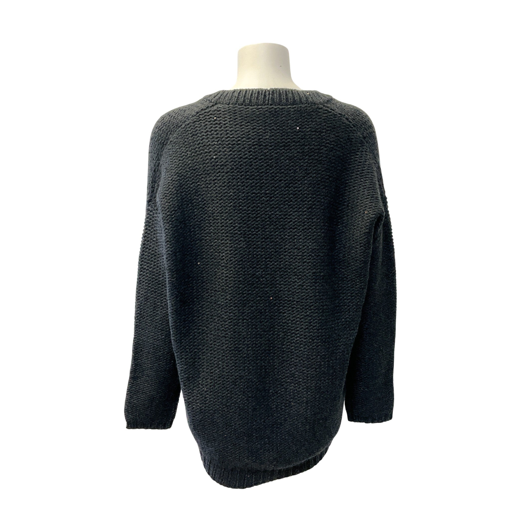 Brunello Cucinelli Charcoal Grey Cashmere V Neck Sweater with Sequins