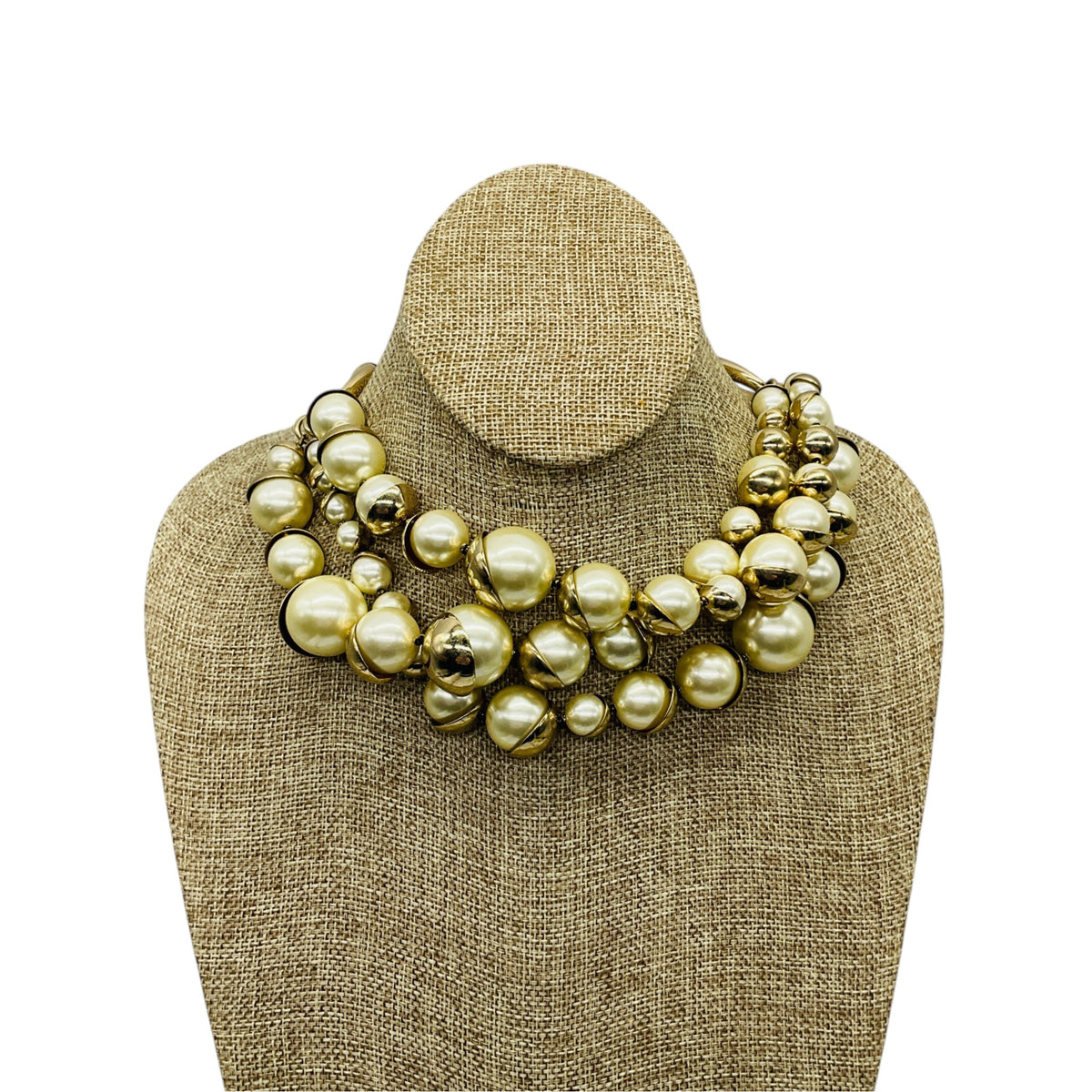 Christian Dior Vintage Multi Strand Pearl Necklace with Gold Hardware