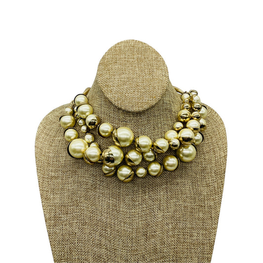 Christian Dior Vintage Multi Strand Pearl Necklace with Gold Hardware