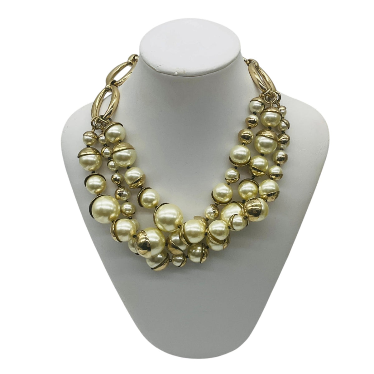 Christian Dior Vintage Multi Strand Pearl Necklace with Gold Hardware