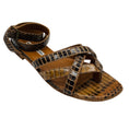 Load image into Gallery viewer, Manolo Blahnik Tan Snakeskin Leather Ankle Wrap Flat Sandals
