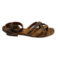 Load image into Gallery viewer, Manolo Blahnik Tan Snakeskin Leather Ankle Wrap Flat Sandals
