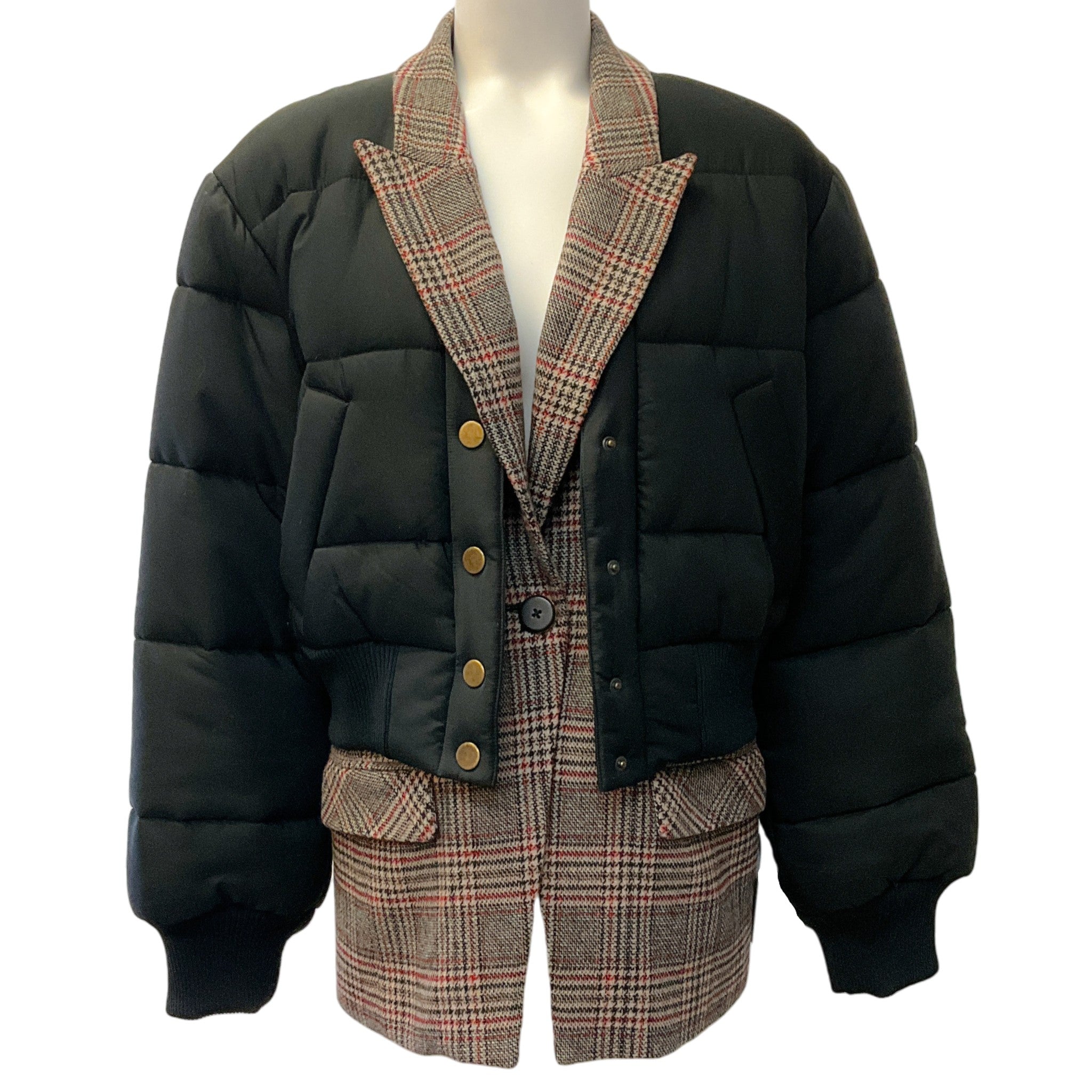 Veronica Beard Black / Plaid Larkin Puffer Jacket
