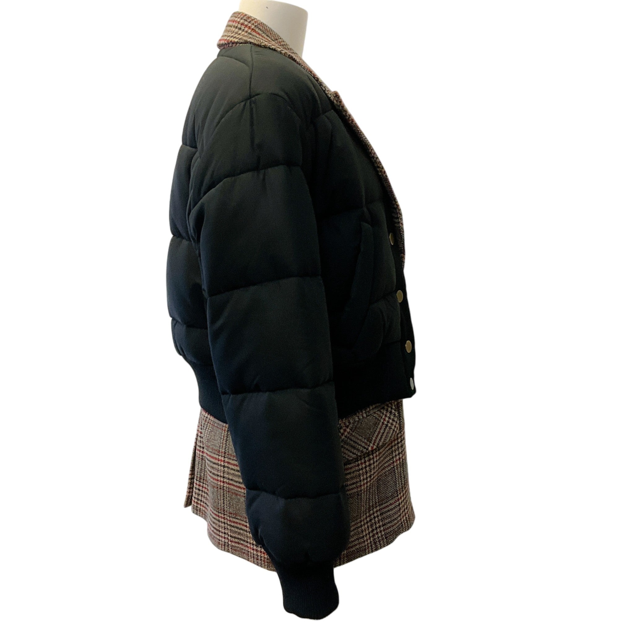 Veronica Beard Black / Plaid Larkin Puffer Jacket