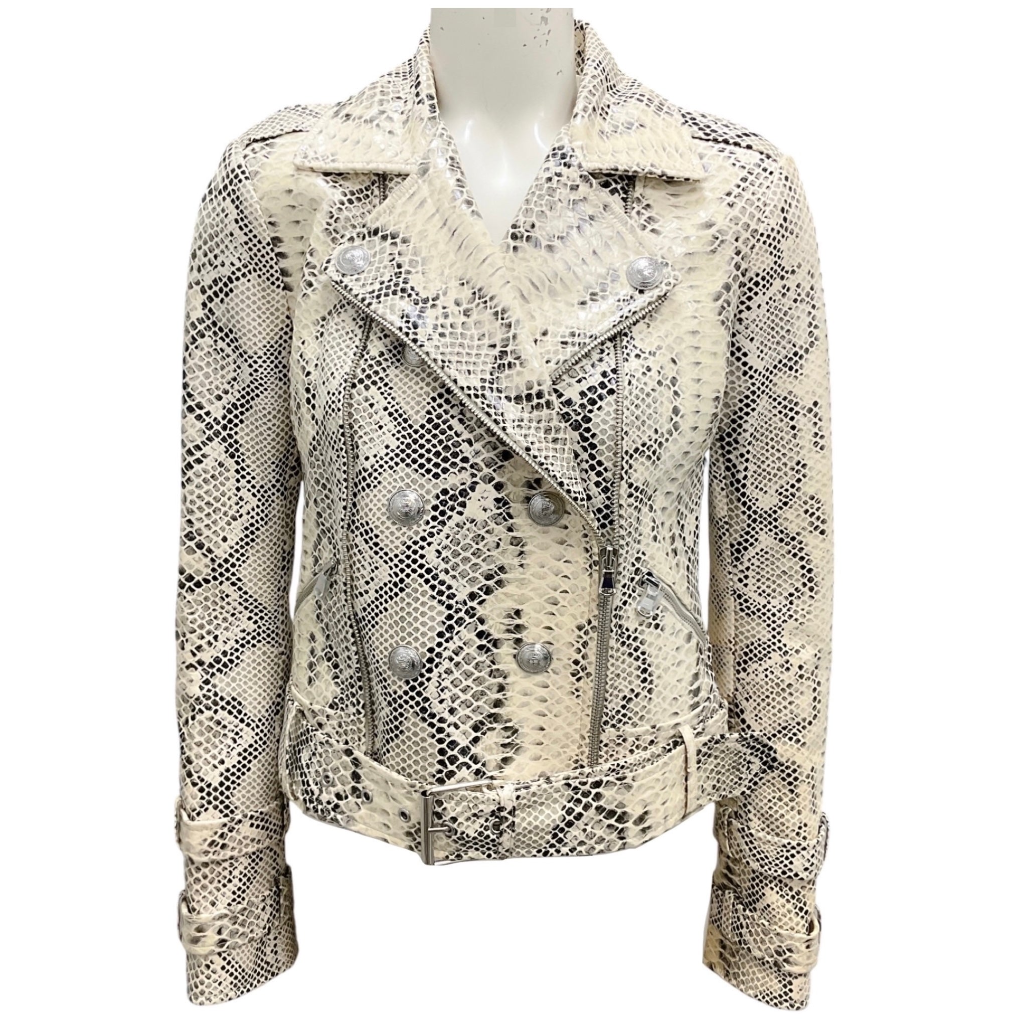 L'Agence Ivory Baldwin Snake Print Leather Jacket
