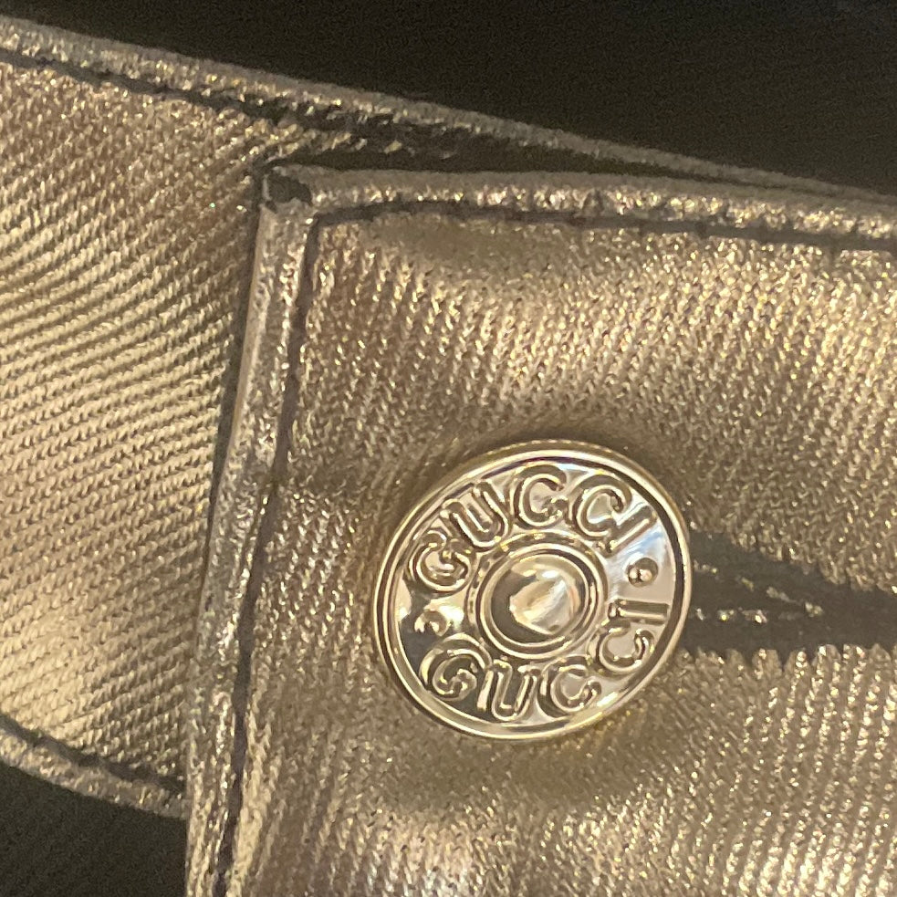 Gucci Black Cotton Stretch Pants with Gold Metallic Waist