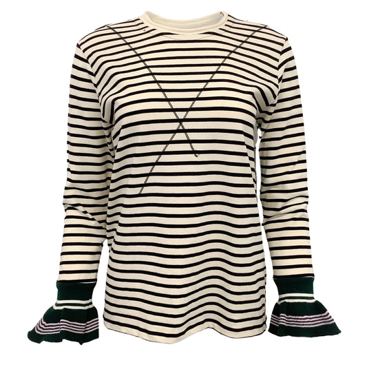 R13 Black / Ivoy Striped Long Sleeve Tee with Bell Sleeves