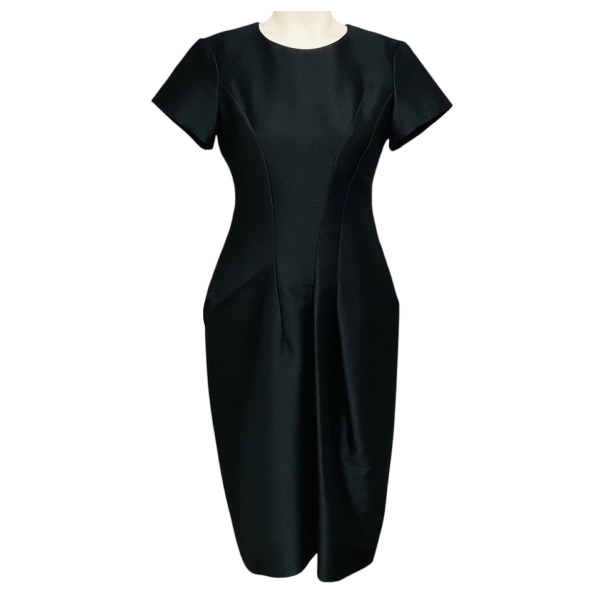 Jil Sander Black Structured Short Sleeved Midi Cocktail Dress