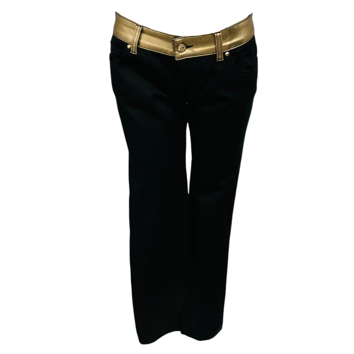Gucci Black Cotton Stretch Pants with Gold Metallic Waist