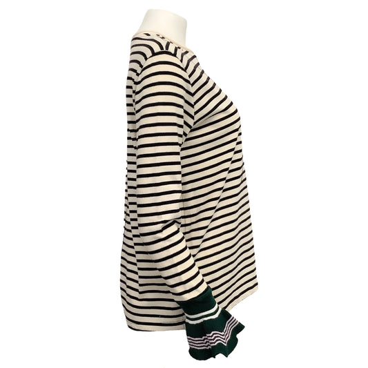 R13 Black / Ivory Striped Long Sleeve Tee with Bell Sleeves