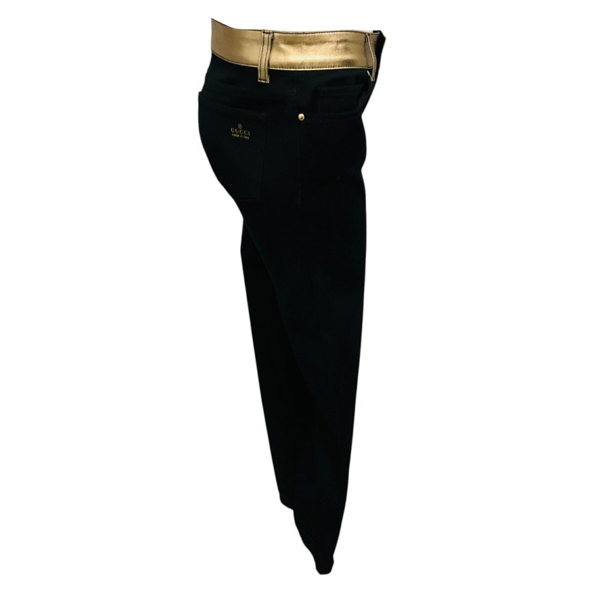 Gucci Black Cotton Stretch Pants with Gold Metallic Waist