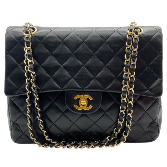Chanel Vintage 1980's Black Leather Classic Square Double Flap Bag
