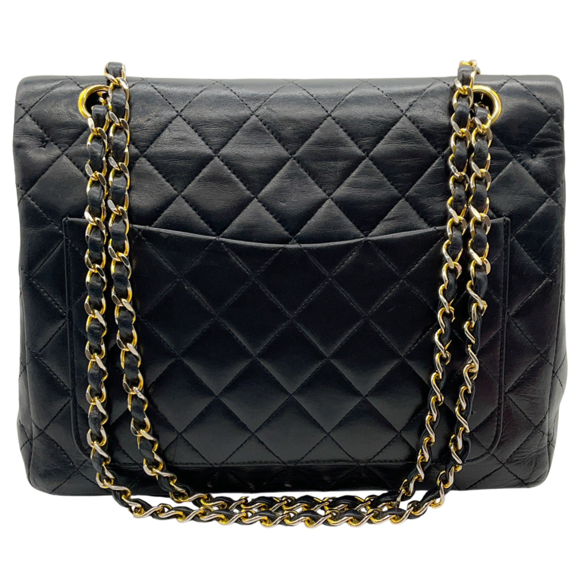 Chanel Vintage 1980's Black Leather Classic Square Double Flap Bag