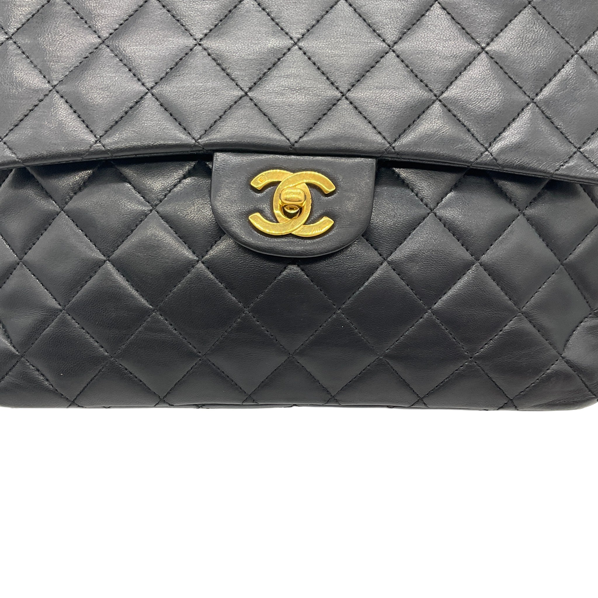 Chanel Vintage 1980's Black Leather Classic Square Double Flap Bag