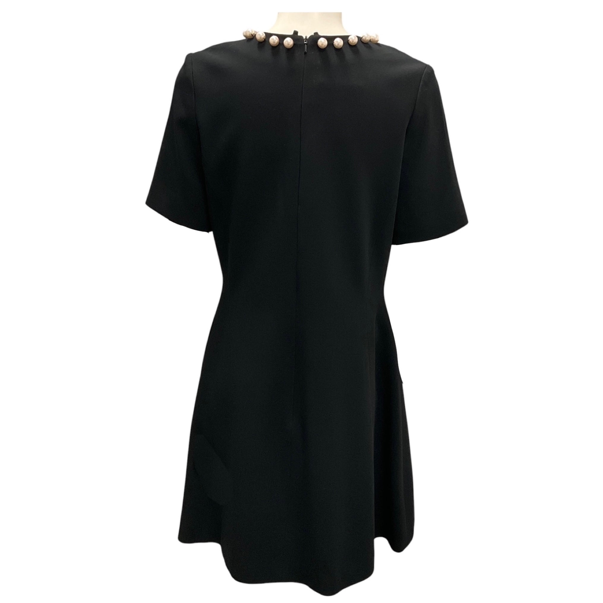 Moschino Couture Black Pearl Embellished Neck Short Sleeved Crepe Cocktail Dress
