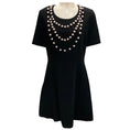 Load image into Gallery viewer, Moschino Couture Black Pearl Embellished Neck Short Sleeved Crepe Cocktail Dress
