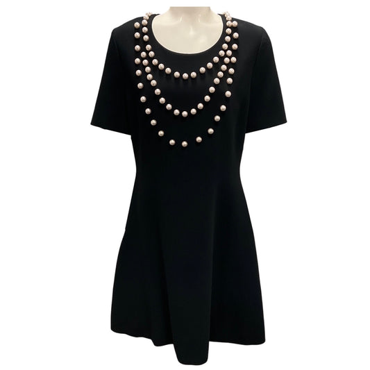 Moschino Couture Black Pearl Embellished Neck Short Sleeved Crepe Cocktail Dress
