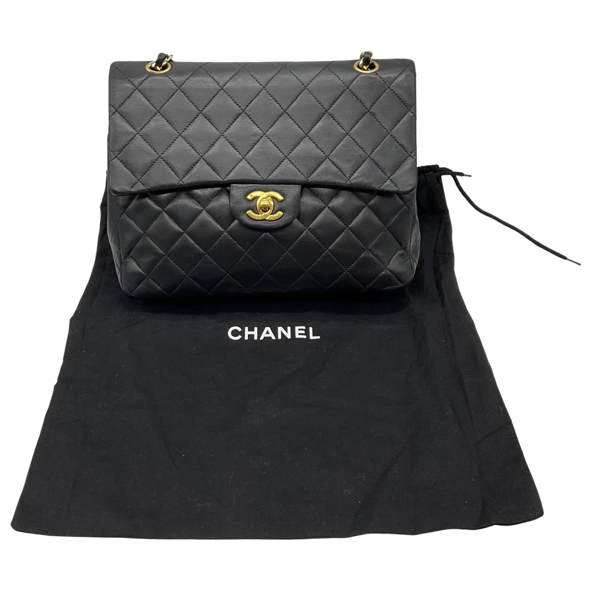 Chanel Vintage 1980's Black Leather Classic Square Double Flap Bag