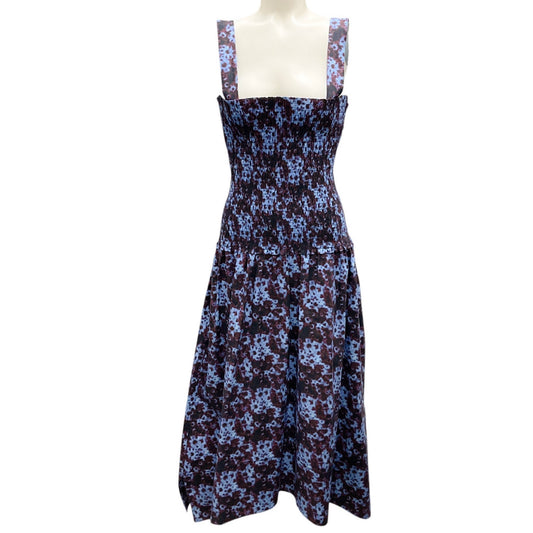 Proenza Schouler Sky Blue / Wine Sunflower Poplin Smocked Midi Dress