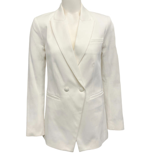 L'Agence Nellie White Cotton Twill Double Breasted Blazer