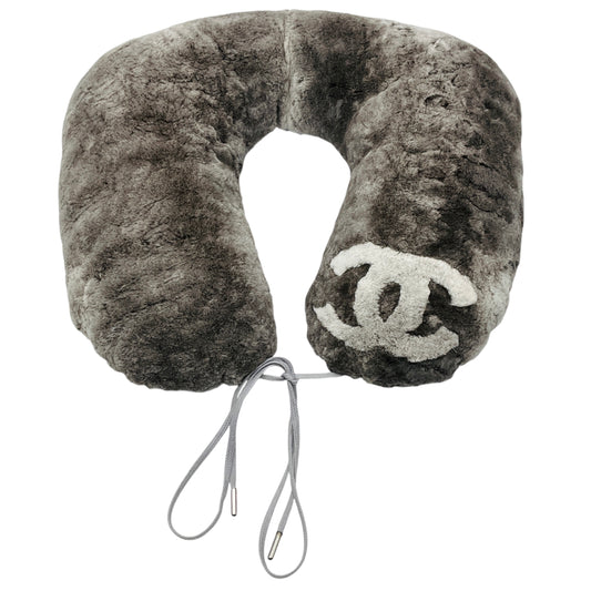 Chanel Grey CC Logo Orylag Rabbit Fur Travel Neck Pillow