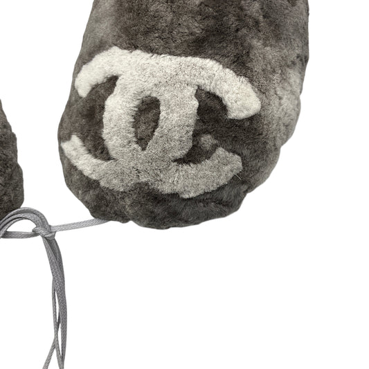 Chanel Grey CC Logo Orylag Rabbit Fur Travel Neck Pillow
