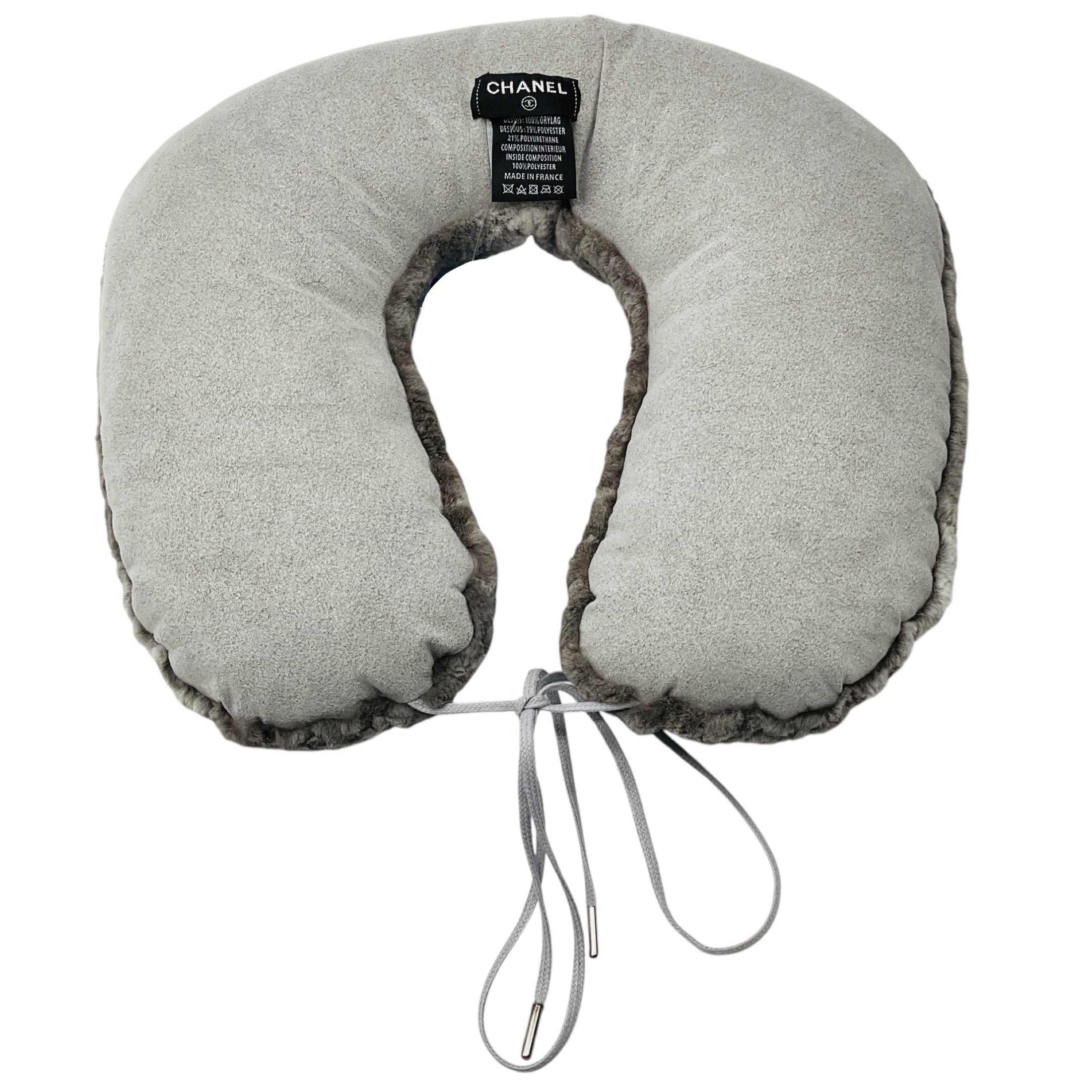 Chanel Grey CC Logo Orylag Rabbit Fur Travel Neck Pillow