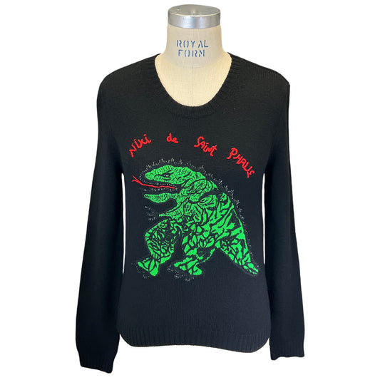 Christian Dior Black / Red / Green Embroidered Cashmere Knit Sweater